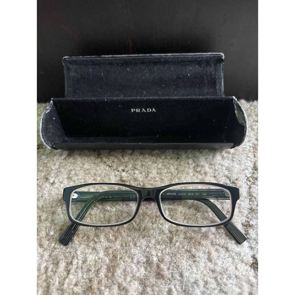Prada VPR 07E Eyeglasses Frames 6AW-1O1 52-14 Black Green Rectangular 140